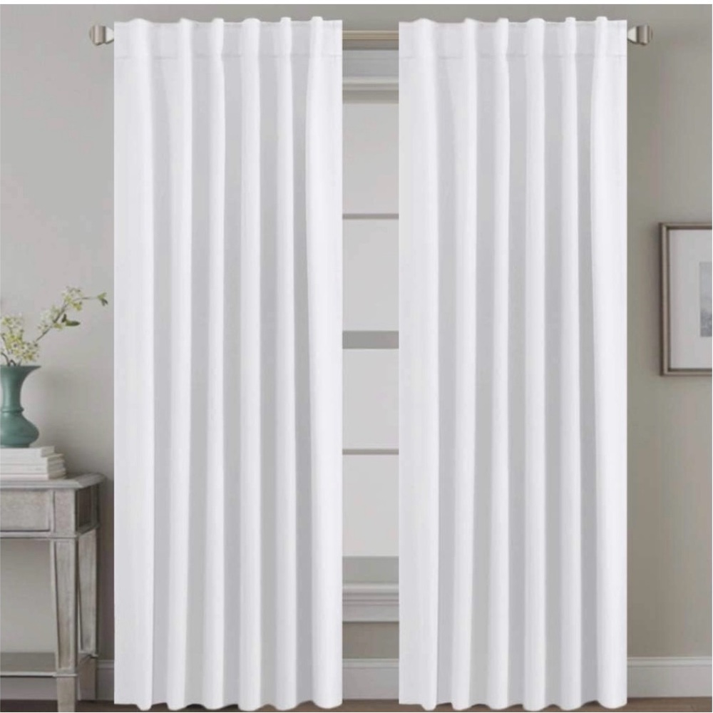 New H.VERSAILTEX White Curtains Window Treatment Panels 52 × 96in